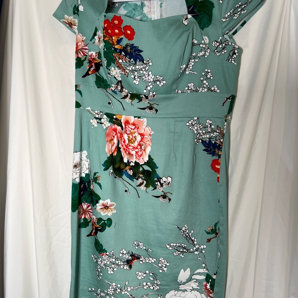 Floral Sheath Dress by Grace Karin Size L Cotton Spandex New no tags Blue